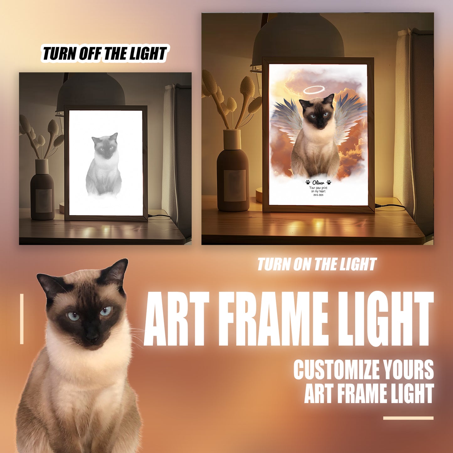 Customizable Owner and Fur Baby on Art Frame Light
