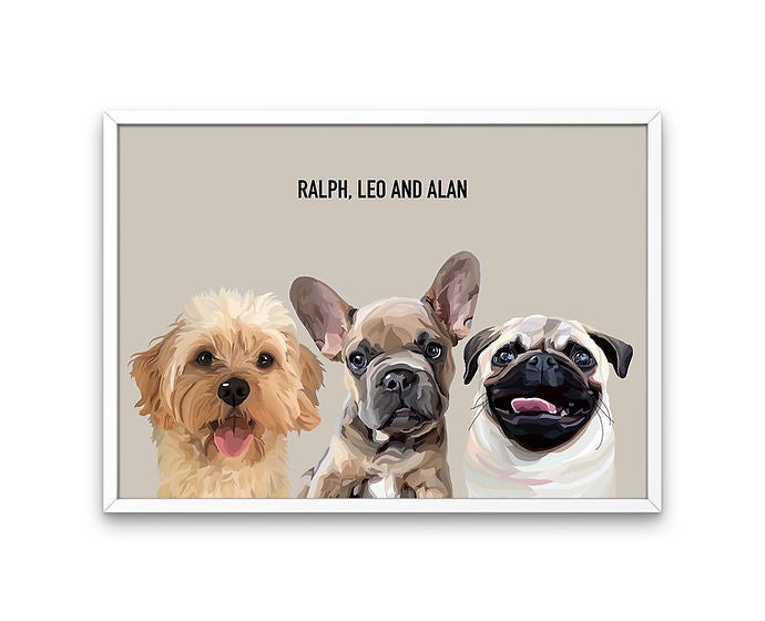 Custom Framed Triple Pet Portrait