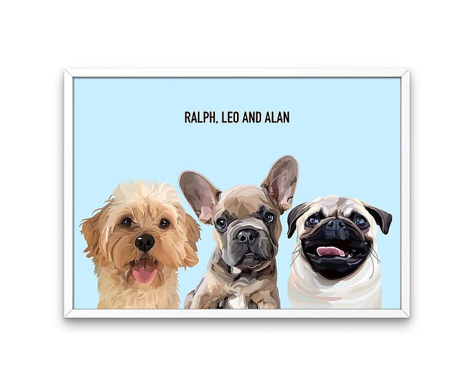 Custom Framed Triple Pet Portrait