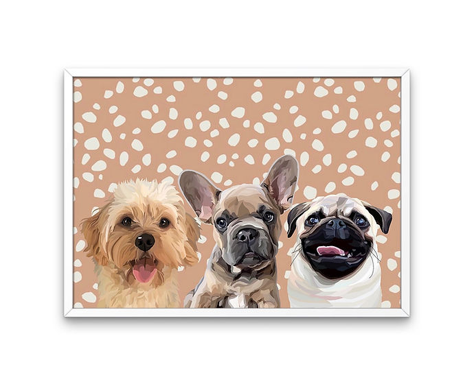 Custom Framed Triple Pet Portrait
