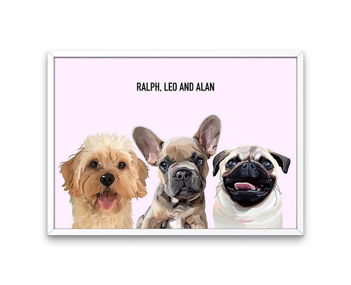 Custom Framed Triple Pet Portrait