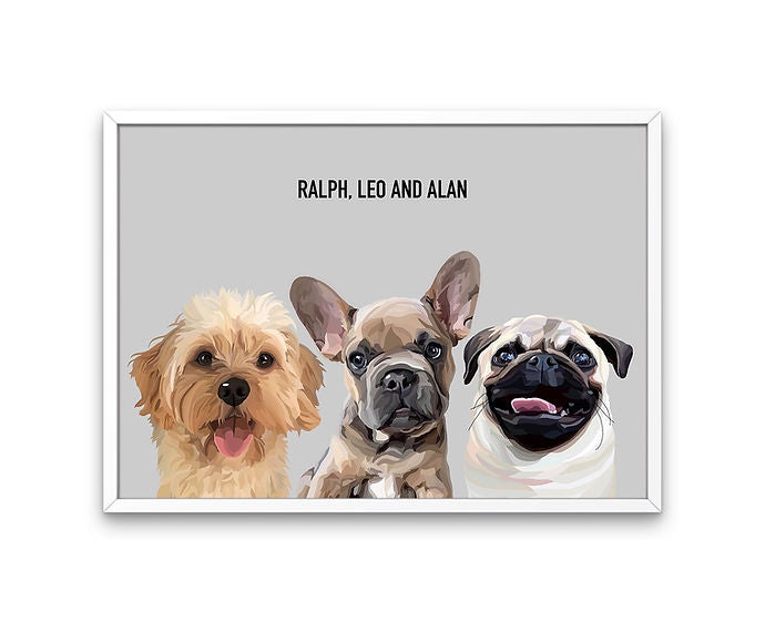 Custom Framed Triple Pet Portrait