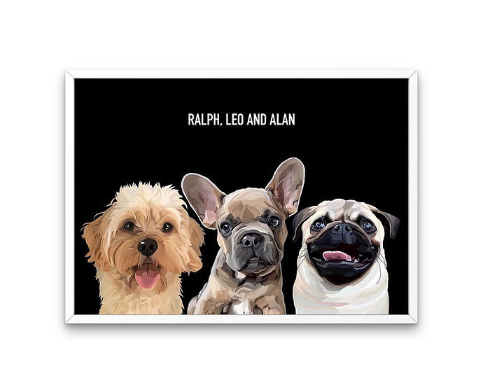 Custom Framed Triple Pet Portrait