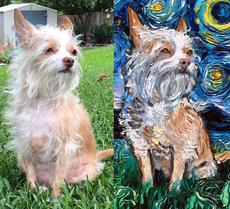 Custom Pet Painting Starry Night Art Oil Painting On Canvas Dog Or Cat Lover Gift
