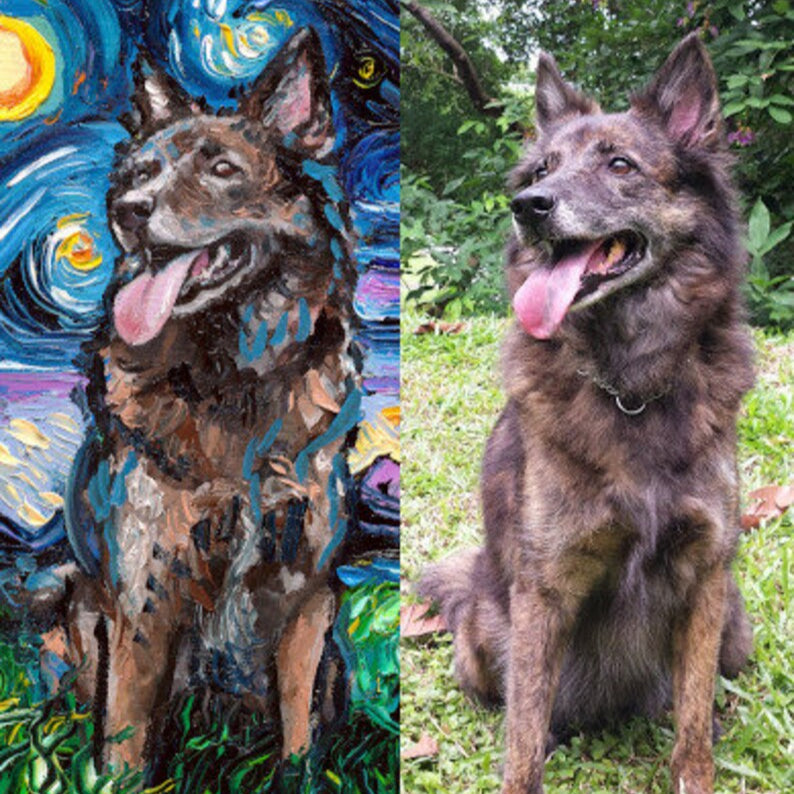 Custom Pet Painting Starry Night Art Oil Painting On Canvas Dog Or Cat Lover Gift