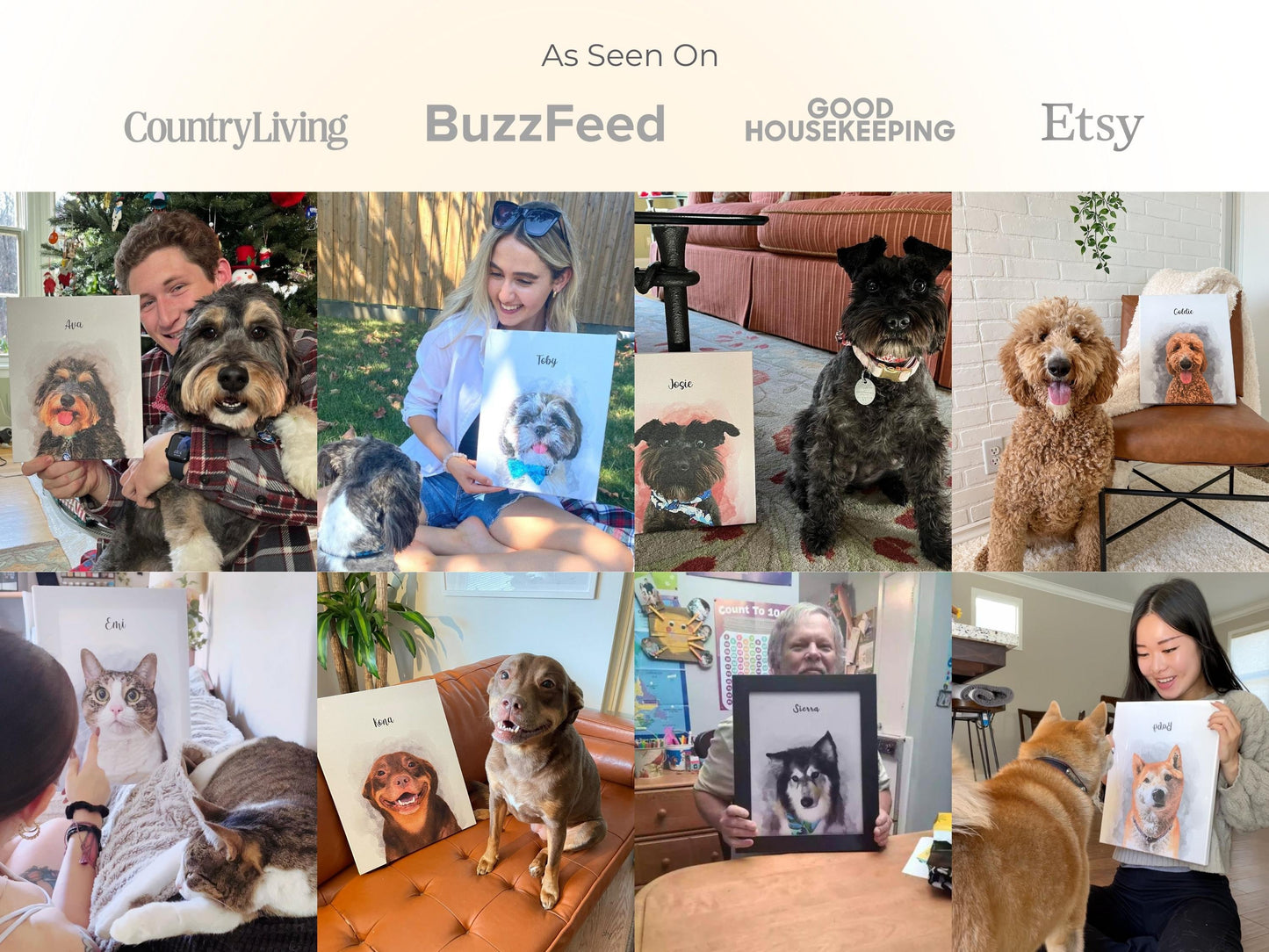 Watercolor Pet Portrait Photo Personalized Handmade Canvas Gift For Girlfriend Pet Memorial