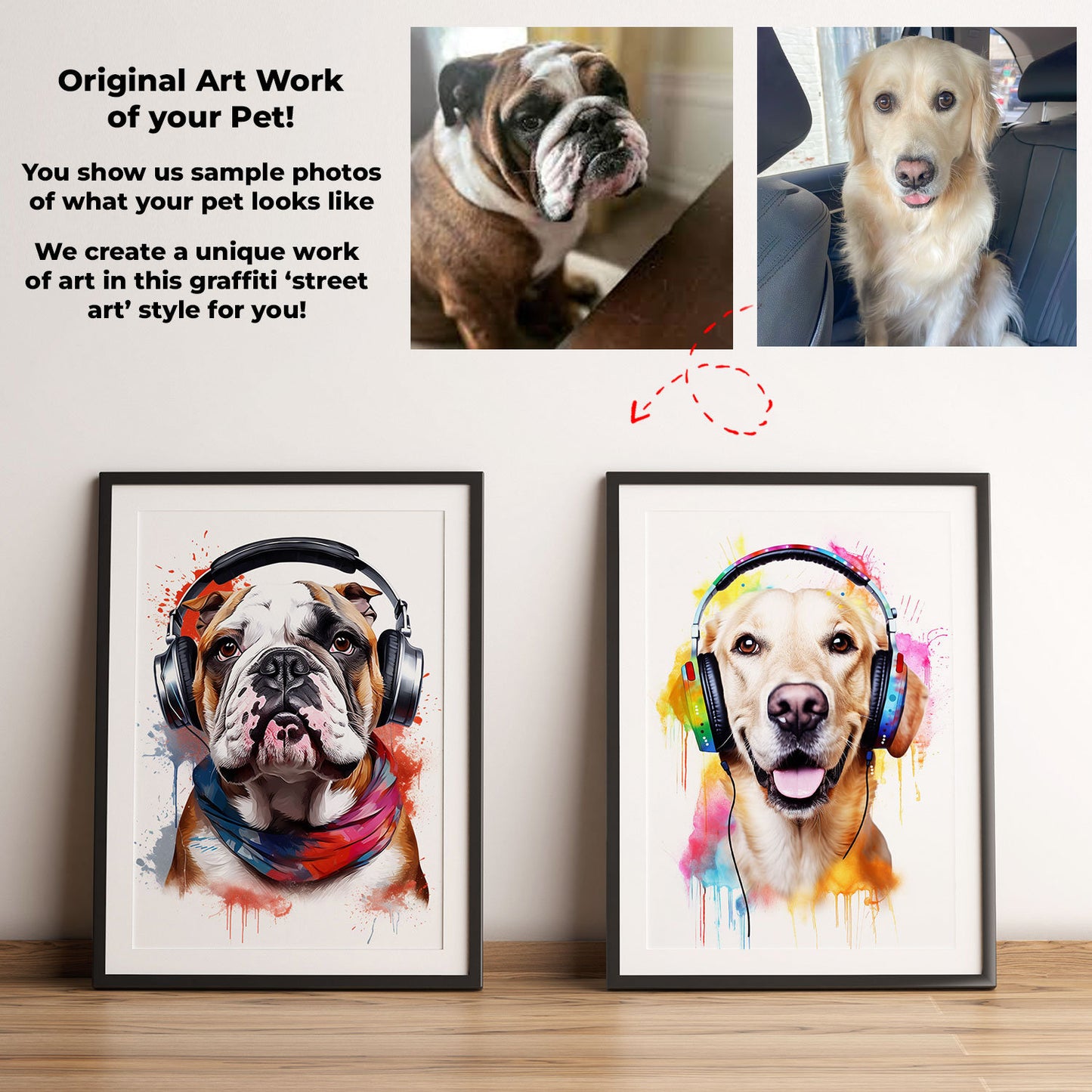 Graffiti Dog Art, Custom Pet Portrait from Photo, Pop Art