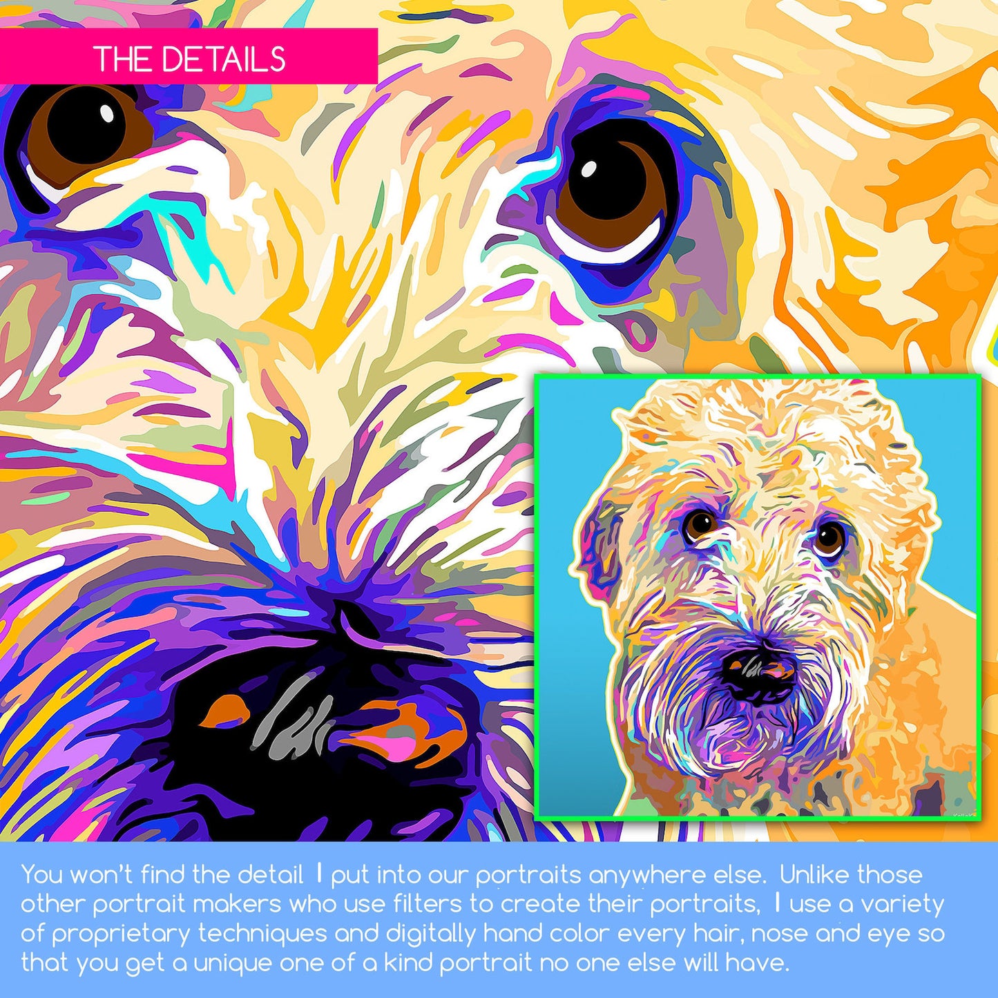 Custom Pet Portrait from Your Photo, Pop Art, Dog, Cat