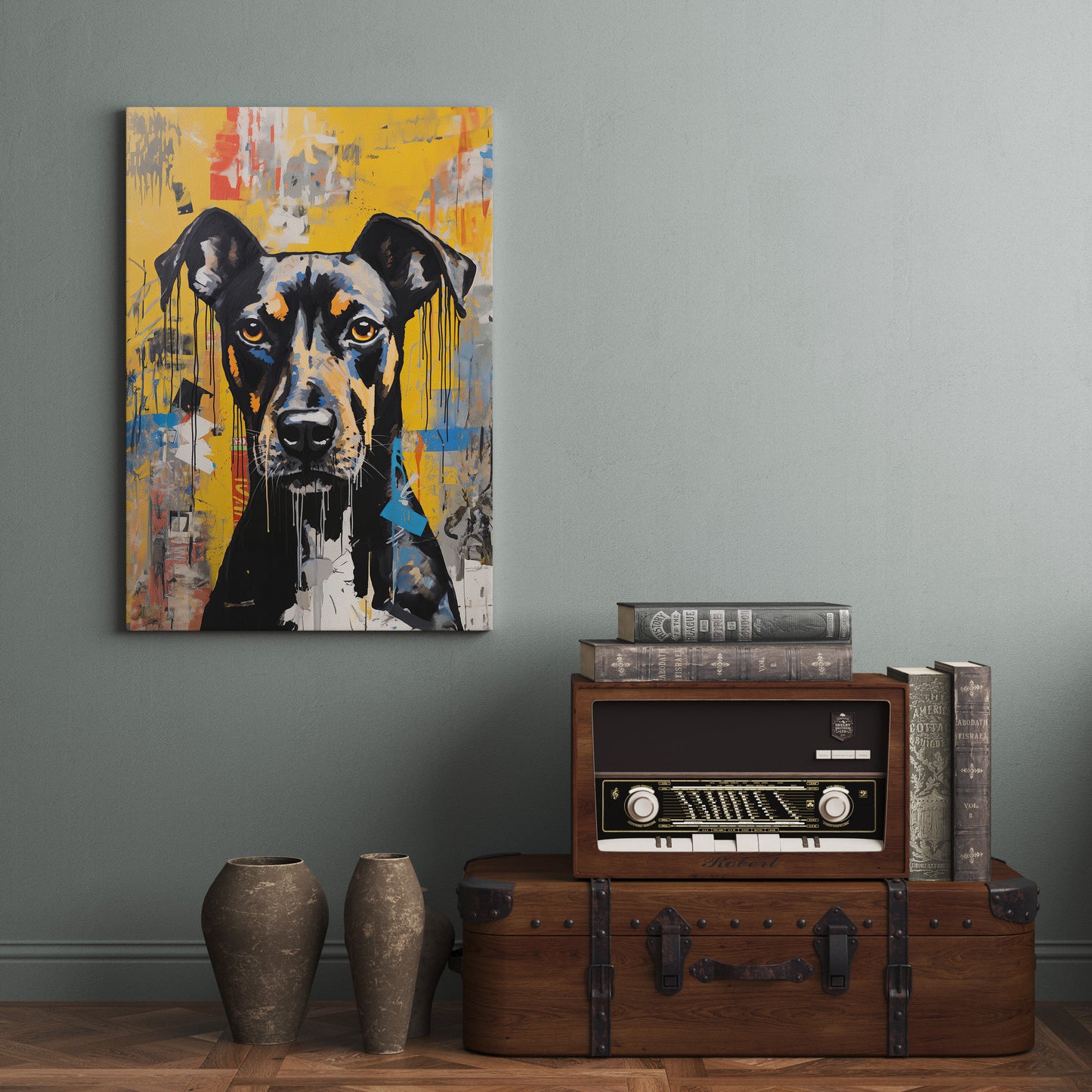 Black and Tan Dog Graffiti Pop Art Rolled Canvas