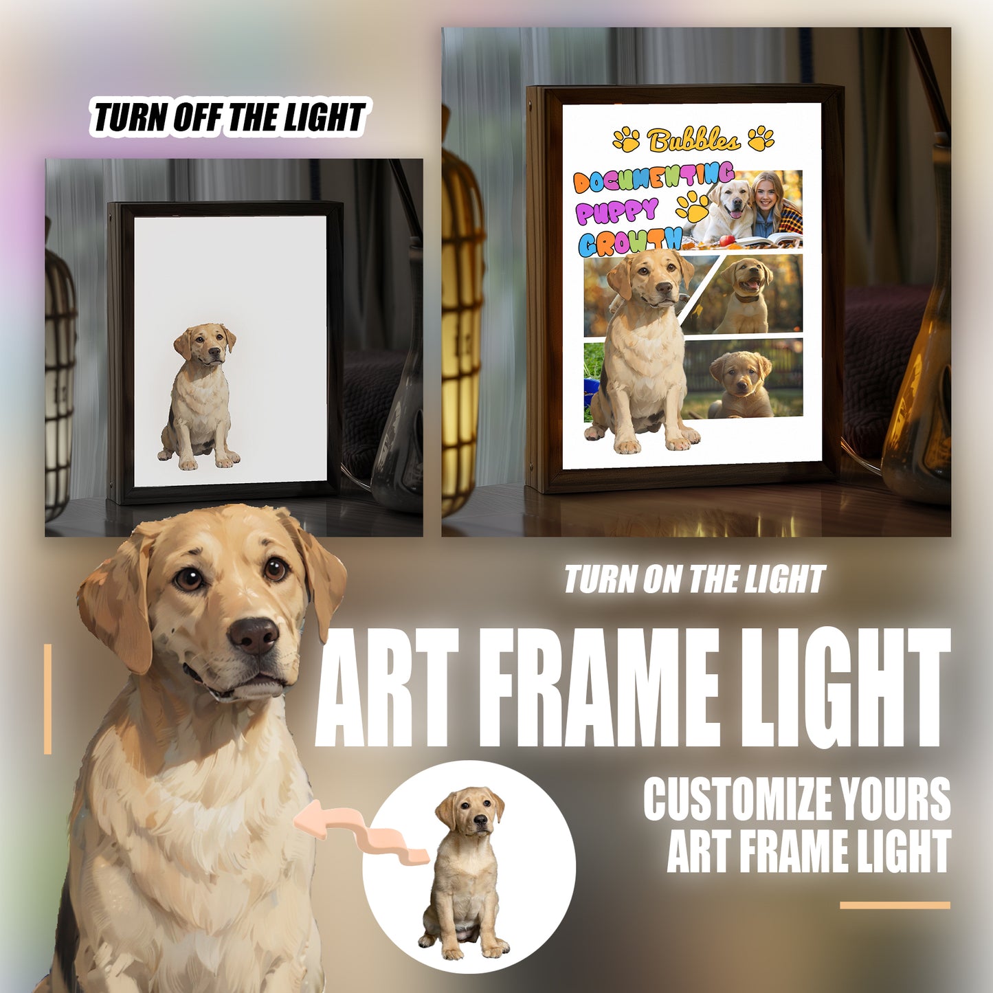 Customizable Owner and Fur Baby on Art Frame Light