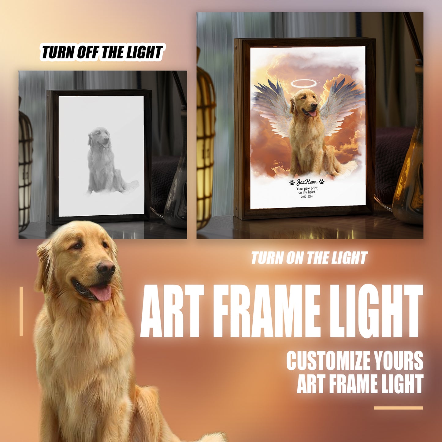 Customizable Owner and Fur Baby on Art Frame Light