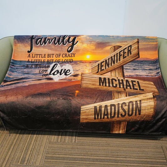 💖For Family Blanket👨‍👩‍👦‍👦Beach Sunset Color A Little Whole Lot of Love Multi-Names Blanket