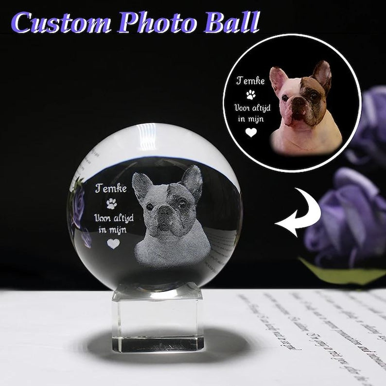 Customized 2d Pet Photo Crystal Ball Night Light, Commemorative Gift For Pet Lovers