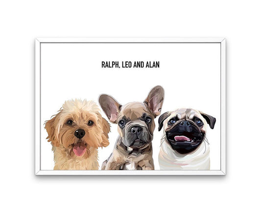 Custom Framed Triple Pet Portrait