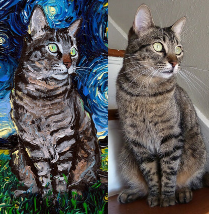 Custom Pet Painting Starry Night Art Oil Painting On Canvas Dog Or Cat Lover Gift