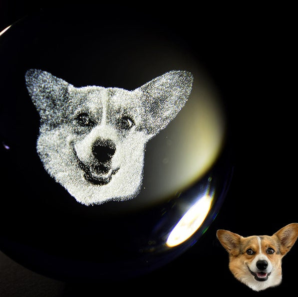 Customized 2d Pet Photo Crystal Ball Night Light, Commemorative Gift For Pet Lovers