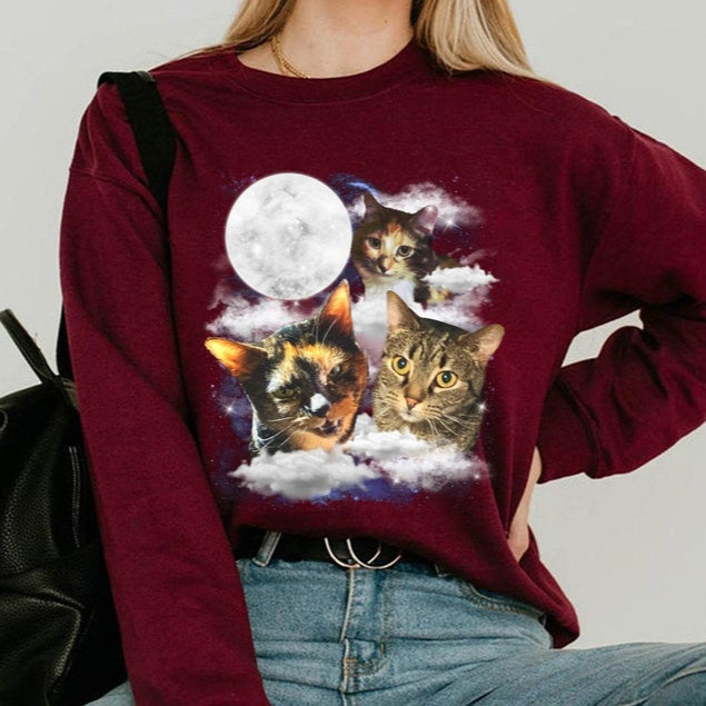 Customized Photo Cat And Moon Comfortable Color Shirt, Cat Lover T-Shirt