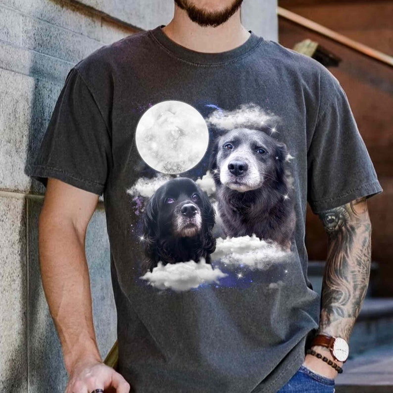 Customized Photo Cat And Moon Comfortable Color Shirt, Cat Lover T-Shirt