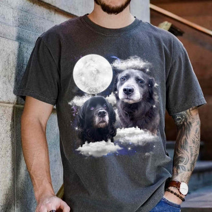Customized Photo Cat And Moon Comfortable Color Shirt, Cat Lover T-Shirt