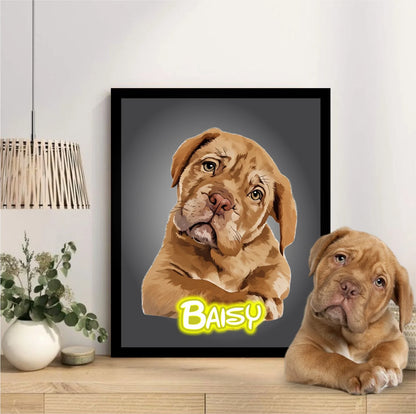 Pet Portrait Frame With Neon Light