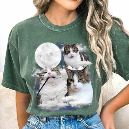 Customized Photo Cat And Moon Comfortable Color Shirt, Cat Lover T-Shirt