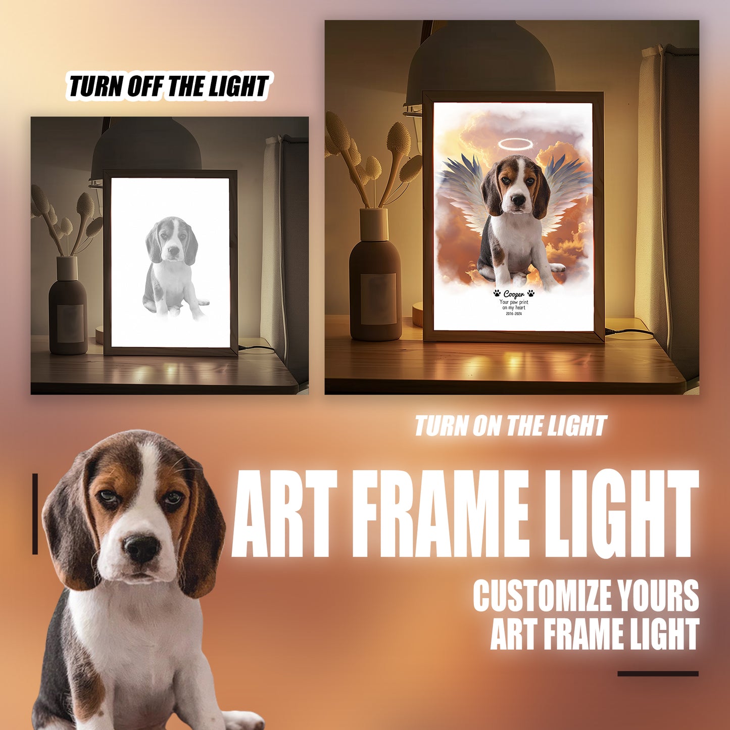 Customizable Owner and Fur Baby on Art Frame Light