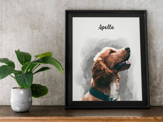 Watercolor Pet Portrait Photo Personalized Handmade Canvas Gift For Girlfriend Pet Memorial