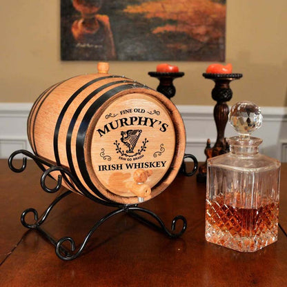 🥂Whiskey Barrel 1-2-3L, Irish Whiskey Oak Barrel Personalized with Celtic Harp