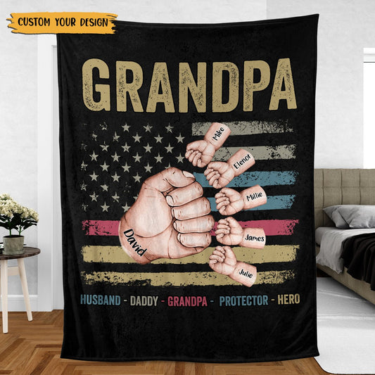 💖For Dad Blanket👨Dad/Grandpa Fist Bump - Personalized Blanket - Best Gift For Dad
