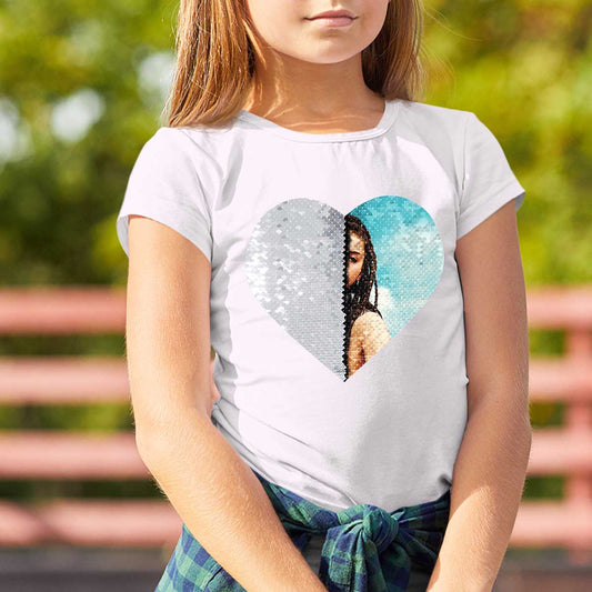 👧Little Girls Custom Flip Sequin Shirt (Heart)